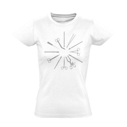 Hegyesek-Élesek központi műtős női póló (fehér)