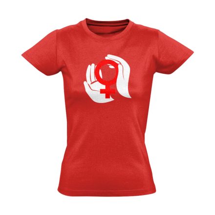 A Nők Védelmezői nőgyógyászati női póló (piros)