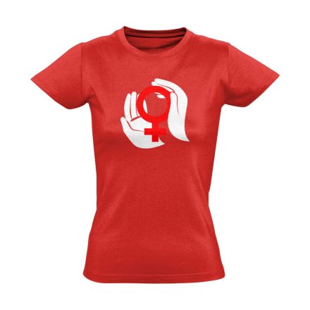 A Nők Védelmezői nőgyógyászati női póló (piros) akciós póló - 2XL