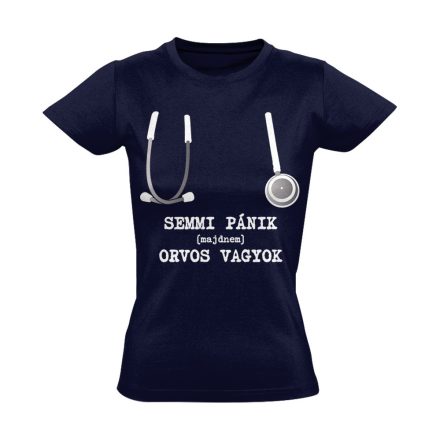 Semmi Pánik! orvostanhallgató női póló (tengerészkék)