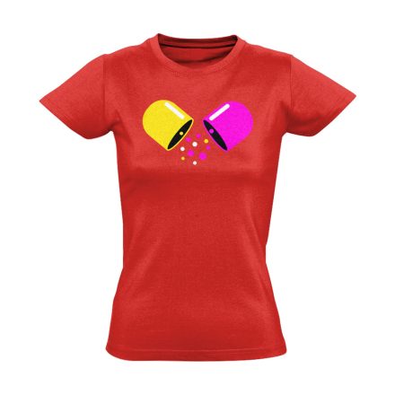 Kapszula gyógyszerész/patikus női póló (piros)
