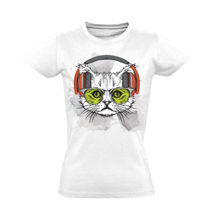 Portré "füles" macskás női póló (fehér)