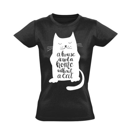 Cuki "otthon" macskás női póló (fekete)