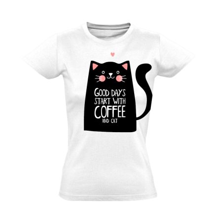 Cuki "kávé" macskás női póló (fehér)