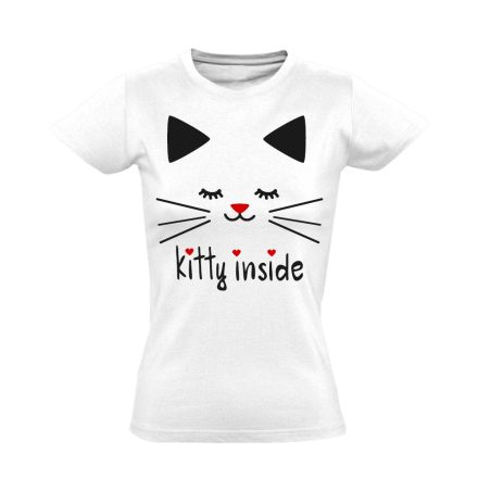 Portré "kitty" macskás női póló (fehér)