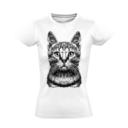Portré "komoly" macskás női póló (fehér)