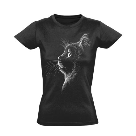 Portré "profil" macskás női póló (fekete)