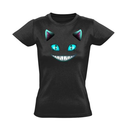 Portré "vigyor" macskás női póló (fekete)