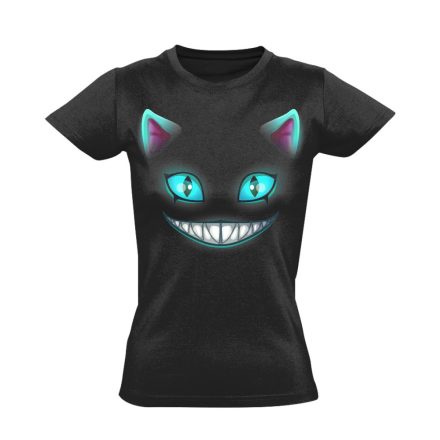 Portré "vigyor" macskás női póló (fekete) akciós póló - 2XL