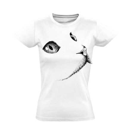 Portré "pillantás" macskás női póló (fehér)