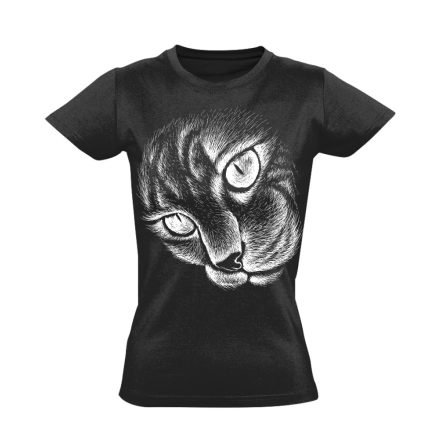 Portré "szembogár" macskás női póló (fekete)