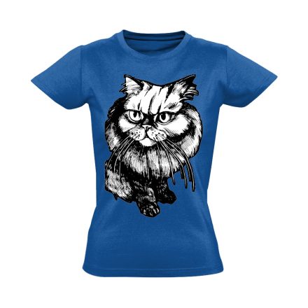 Portré "bajszos" macskás női póló (kék)