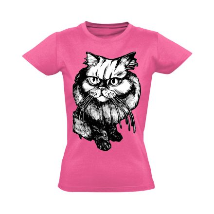 Portré "bajszos" macskás női póló (rózsaszín)