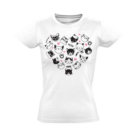Cuki "gombócok" macskás női póló (fehér)