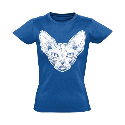 Portré "ráncos" macskás női póló (kék)