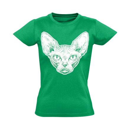 Portré "ráncos" macskás női póló (zöld)