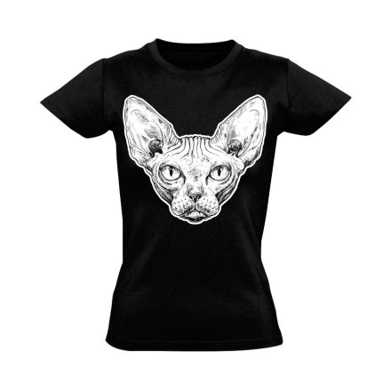 Portré "ráncos" macskás női póló (fekete)
