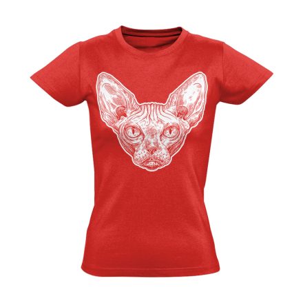 Portré "ráncos" macskás női póló (piros)