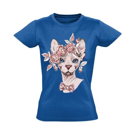 Portré "rózsás" macskás női póló (kék)