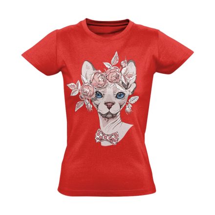 Portré "rózsás" macskás női póló (piros)