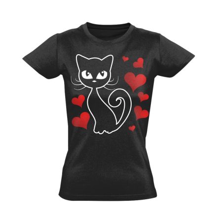 Cuki "szeretet" macskás női póló (fekete)