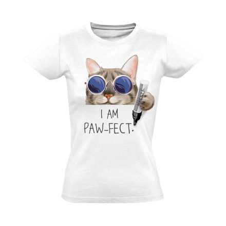 Felirat "pew-fect" macskás női póló (fehér)