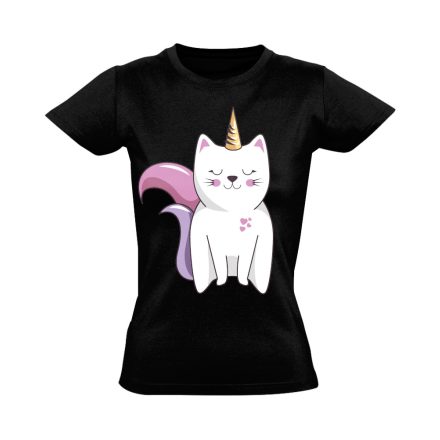 Cuki "macsikornis" macskás női póló (fekete)