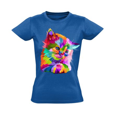 Cuki "színes" macskás női póló (kék)