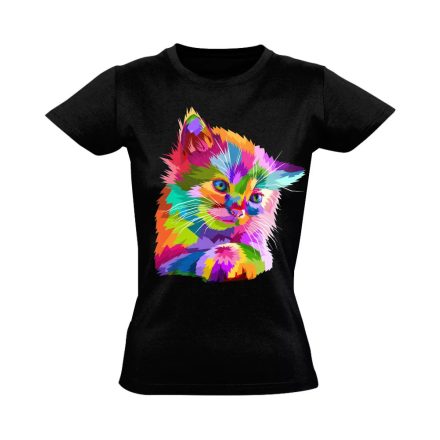 Cuki "színes" macskás női póló (fekete) akciós póló - 2XL