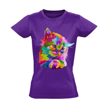 Cuki "színes" macskás női póló (lila)