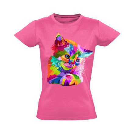 Cuki "színes" macskás női póló (rózsaszín)