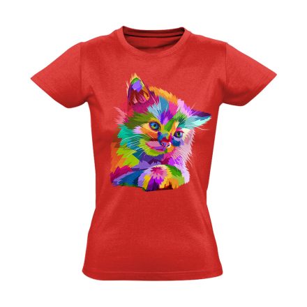 Cuki "színes" macskás női póló (piros)