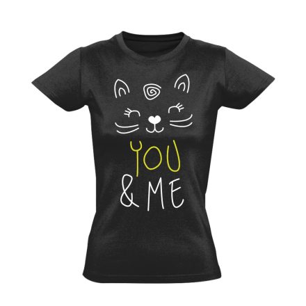 Felirat "te és én" macskás női póló (fekete)