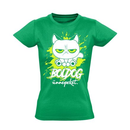 Boldogot macskás női póló (zöld)