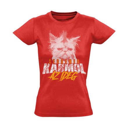 IdegKaparás macskás női póló (piros)