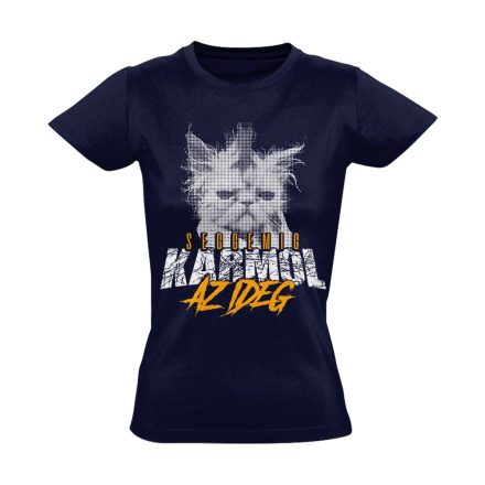 IdegKaparás macskás női póló (tengerészkék)
