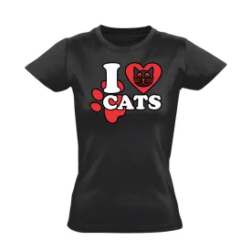I love cats macskás női póló (fekete)