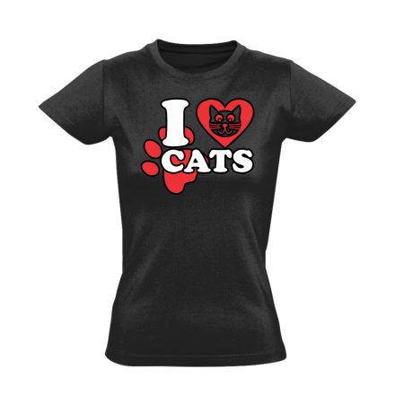 I love cats macskás női póló (fekete)