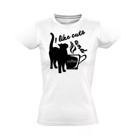 Cicák és kávé macskás női póló (fehér)