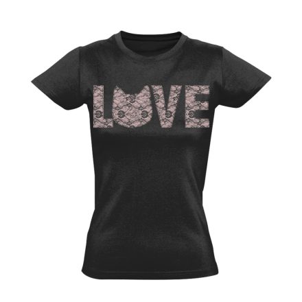 Felirat "love" macskás női póló (fekete)