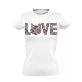 Felirat "love" macskás női póló (fehér)