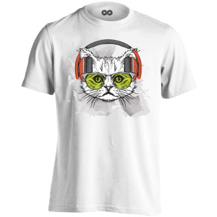 Portré "füles" macskás férfi póló (fehér)