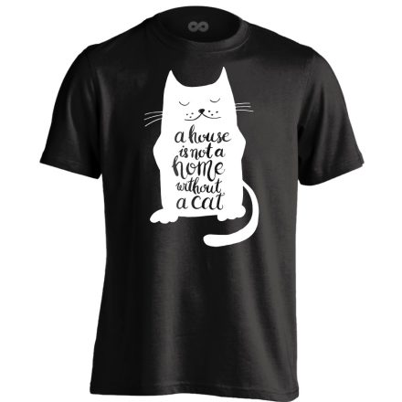 Cuki "otthon" macskás férfi póló (fekete)