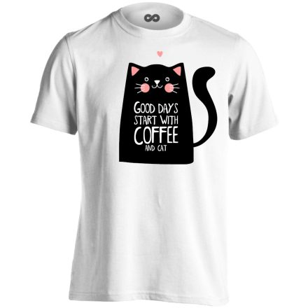 Cuki "kávé" macskás férfi póló (fehér)