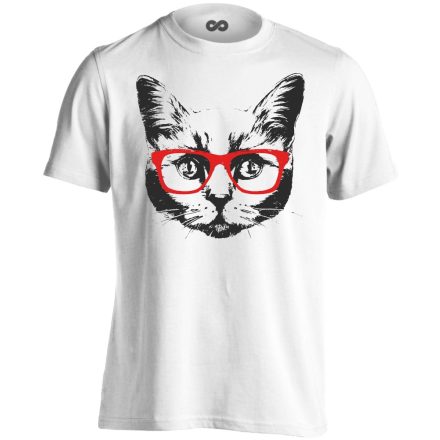Portré "szemüveg" macskás férfi póló (fehér)