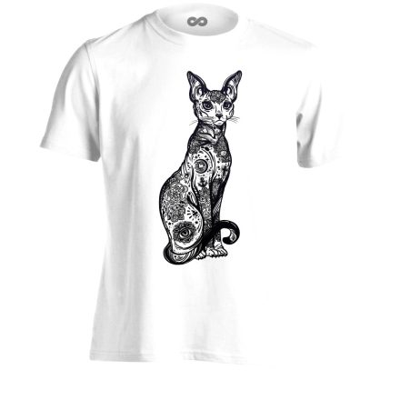Cuki "tetkós" macskás férfi póló (fehér)