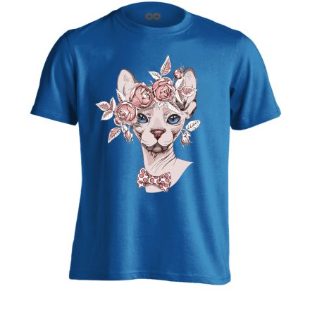 Portré "rózsás" macskás férfi póló (kék)