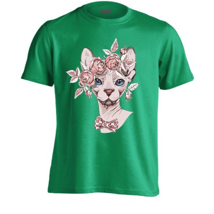 Portré "rózsás" macskás férfi póló (zöld)