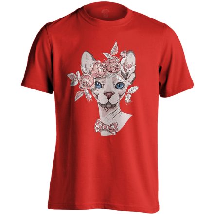 Portré "rózsás" macskás férfi póló (piros)