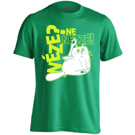 Portré "nenézzé" macskás férfi póló (zöld)